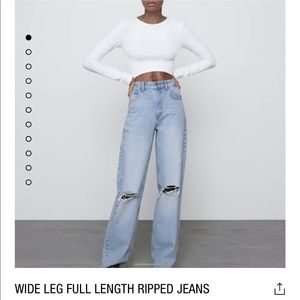 Wide leg full length ripped jeans